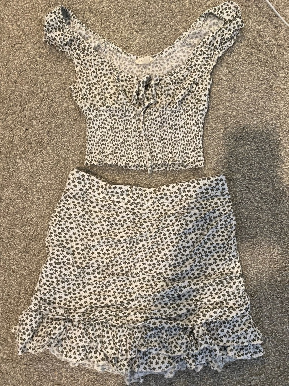 La Hearts White Mini Skirt with Small Black Floral Print
